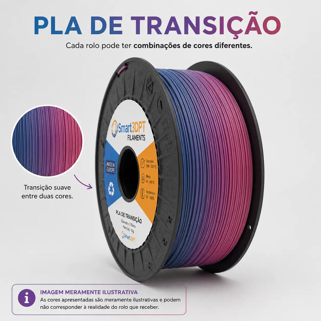PLA TRANSIÇÃO  Smart3DPT - Diâmetro 1,75mm Bobine 1kg  Filamento
