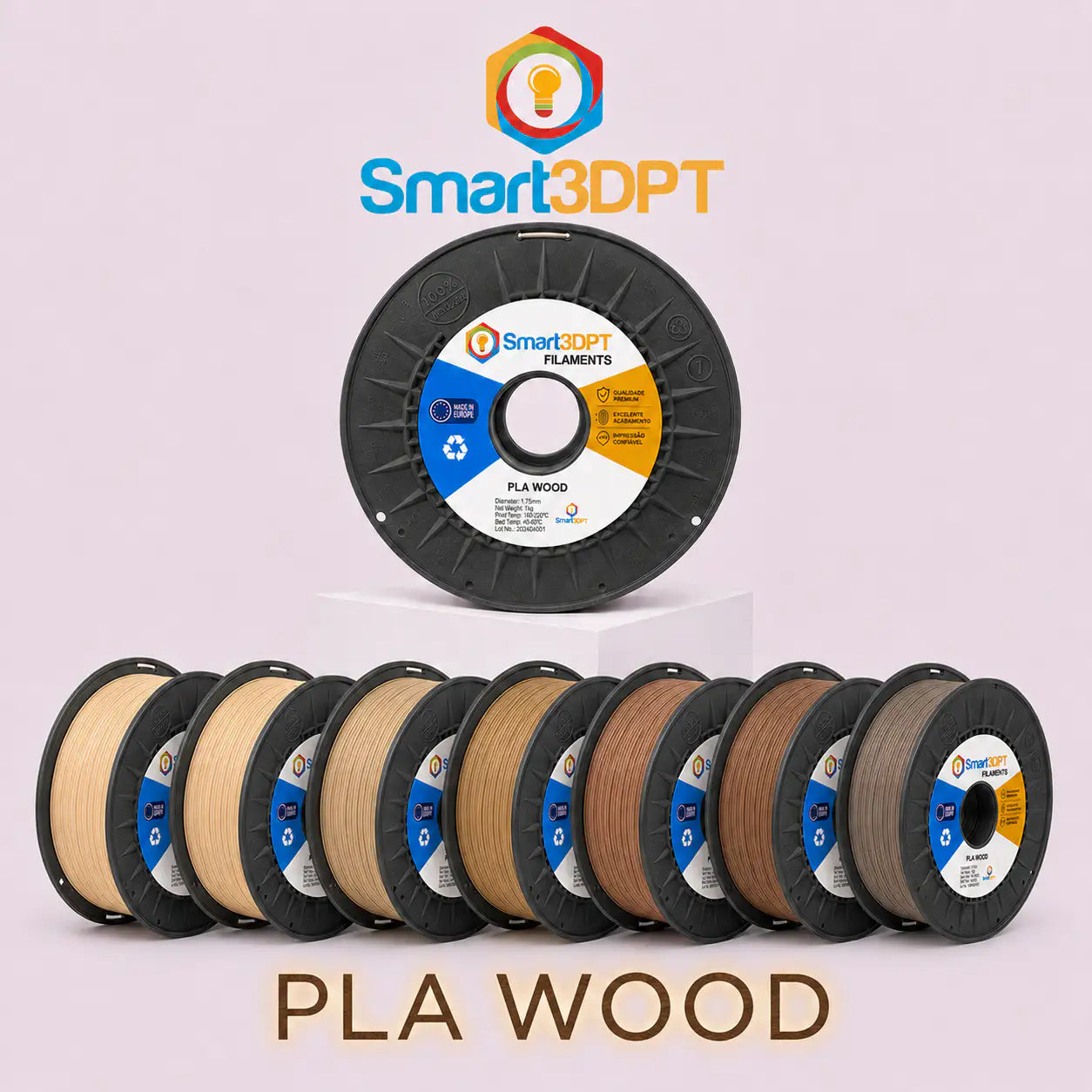 PLA WOOD Smart3DPT - Diâmetro 1,75mm Bobine 1kg  Filamento