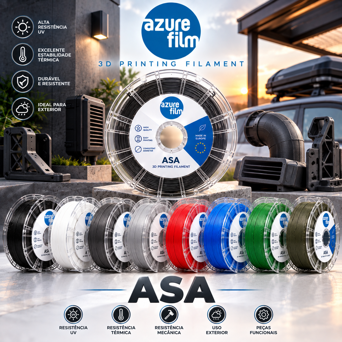 ASA Filamento Azurefilm - Diâmetro 1,75mm Bobine 1kg