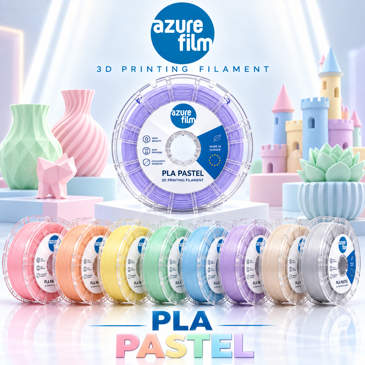 PLA PASTEL Filamento Azurefilm - Diâmetro 1,75mm Bobine 1kg